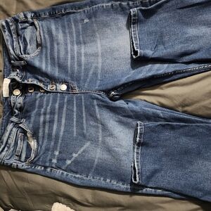 Blue Boyfriend Jeans with Fading and Medium Wash